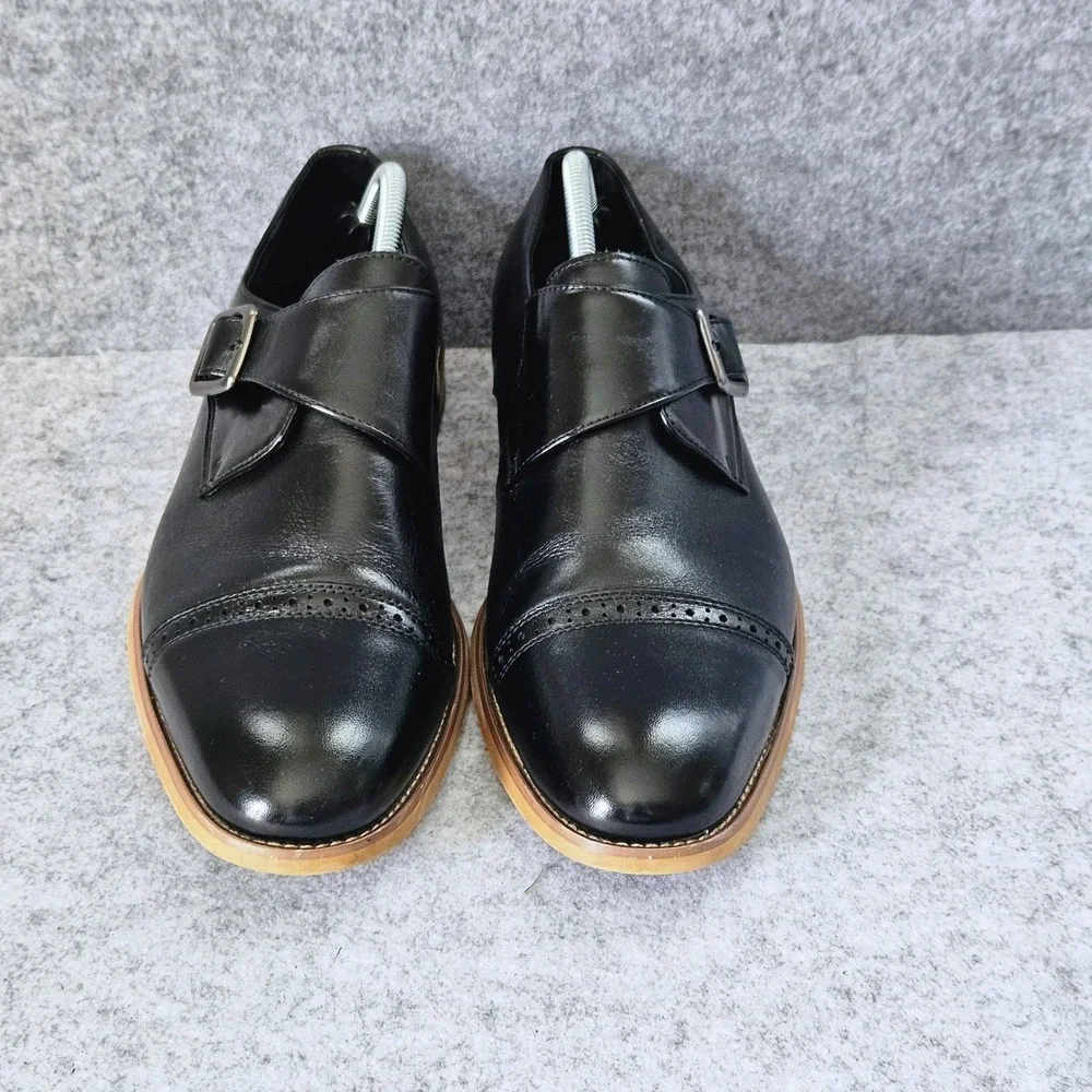 Stacy Adams Mens Black Desmond Cap Toe Monk Strap  Brogue Dress Shoes 10.5